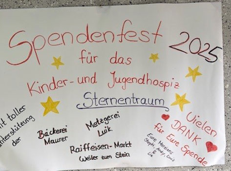 Spendenfest 2025 Das Bild zeigt ein handgeschriebenes Plakat für ein
